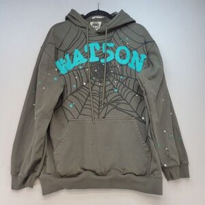 Watson Hoodie Mens XL Olive Green Streetwear Spider Web Graphic Pullover